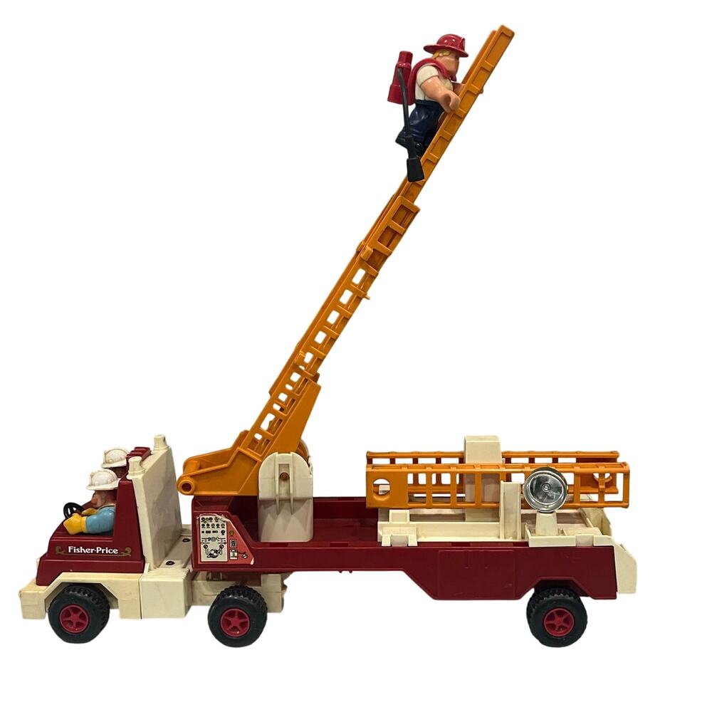 Vintage 1978 Fisher Price Husky Helper #319 Hook & Ladder Fire Truck And Firemen